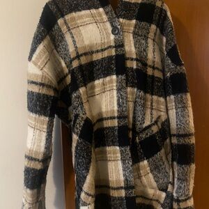 Design Lab Lord & Taylor Black and Cream Plaid Teddy Jacket